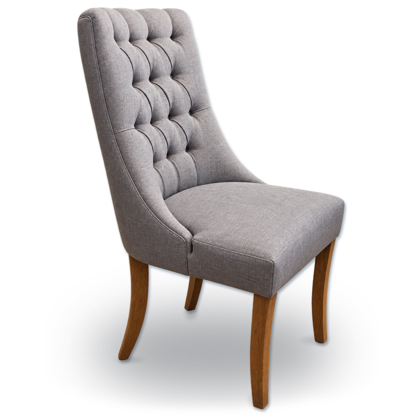 Silla Galery Capitoneada tapizada en tela gris con respaldo de botones y estructura de madera - Aragon Muebles