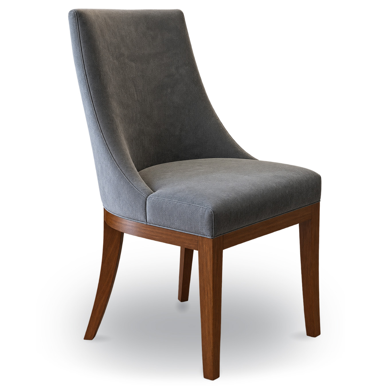 Silla Galery con faldón tapizada en tela gris con estructura de madera - Aragon Muebles