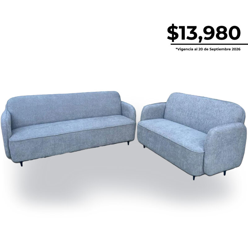 Juego de sala Chester de 2 piezas en tela gris con sofá y love seat moderno