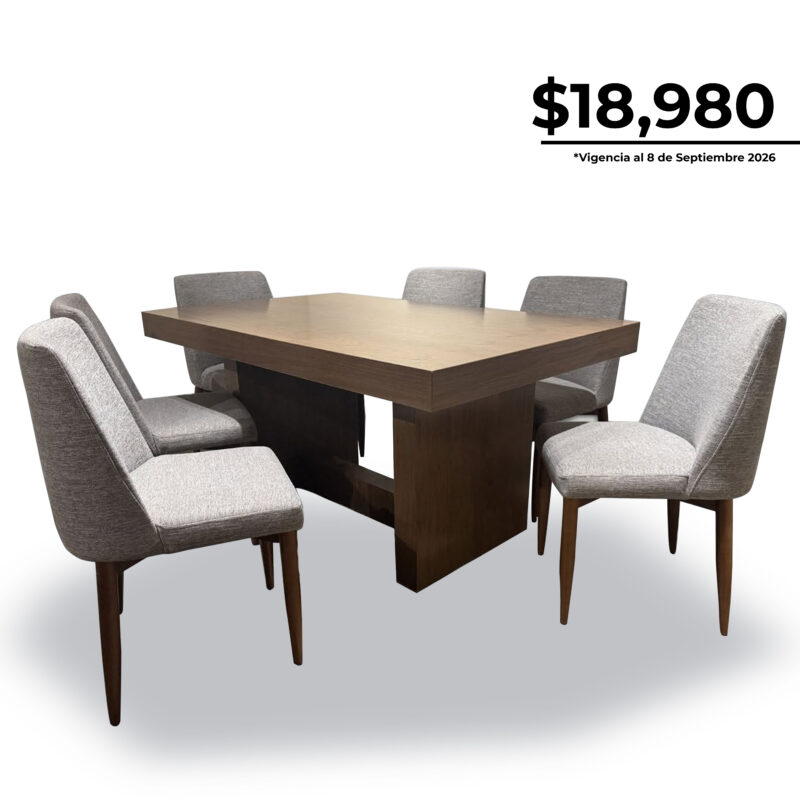 Comedor León de madera sólida con cubierta de 1.00 x 1.60 mts y 6 sillas Denver