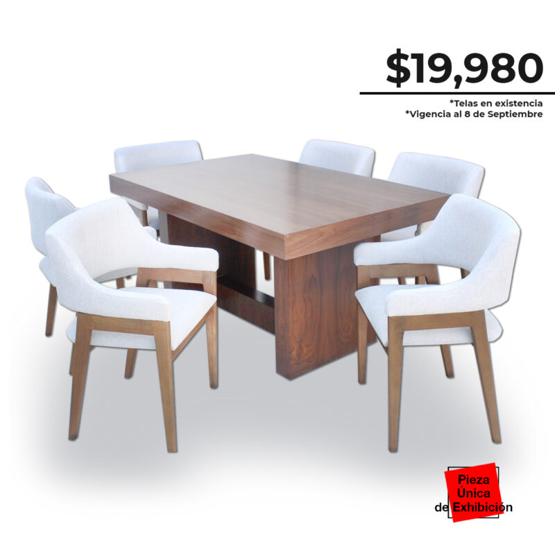 Comedor León de madera sólida con 6 sillas Denver en promoción