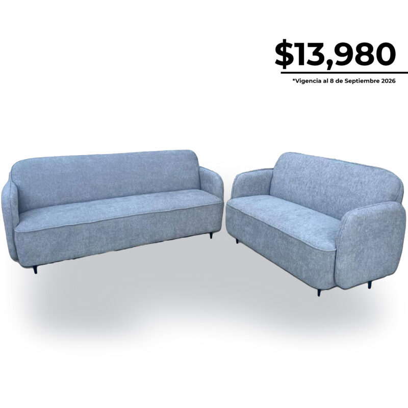 Sala Chester de 2 piezas en tela gris con sofá y love seat